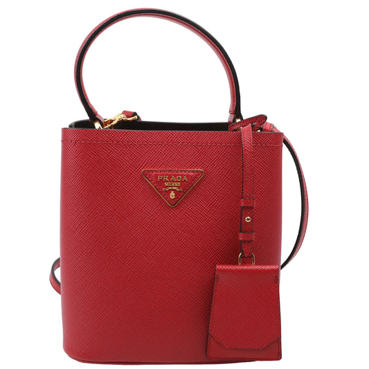 Prada Saffiano Cuir Small Panier Red Bag