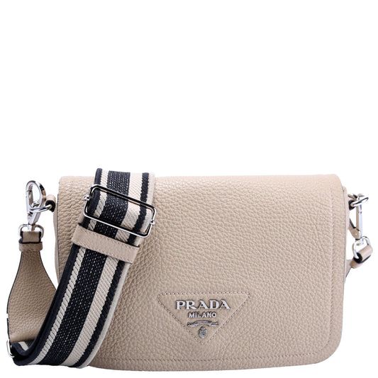 Prada 1BD314 Logo Leather Shoulder Small Tan Bag