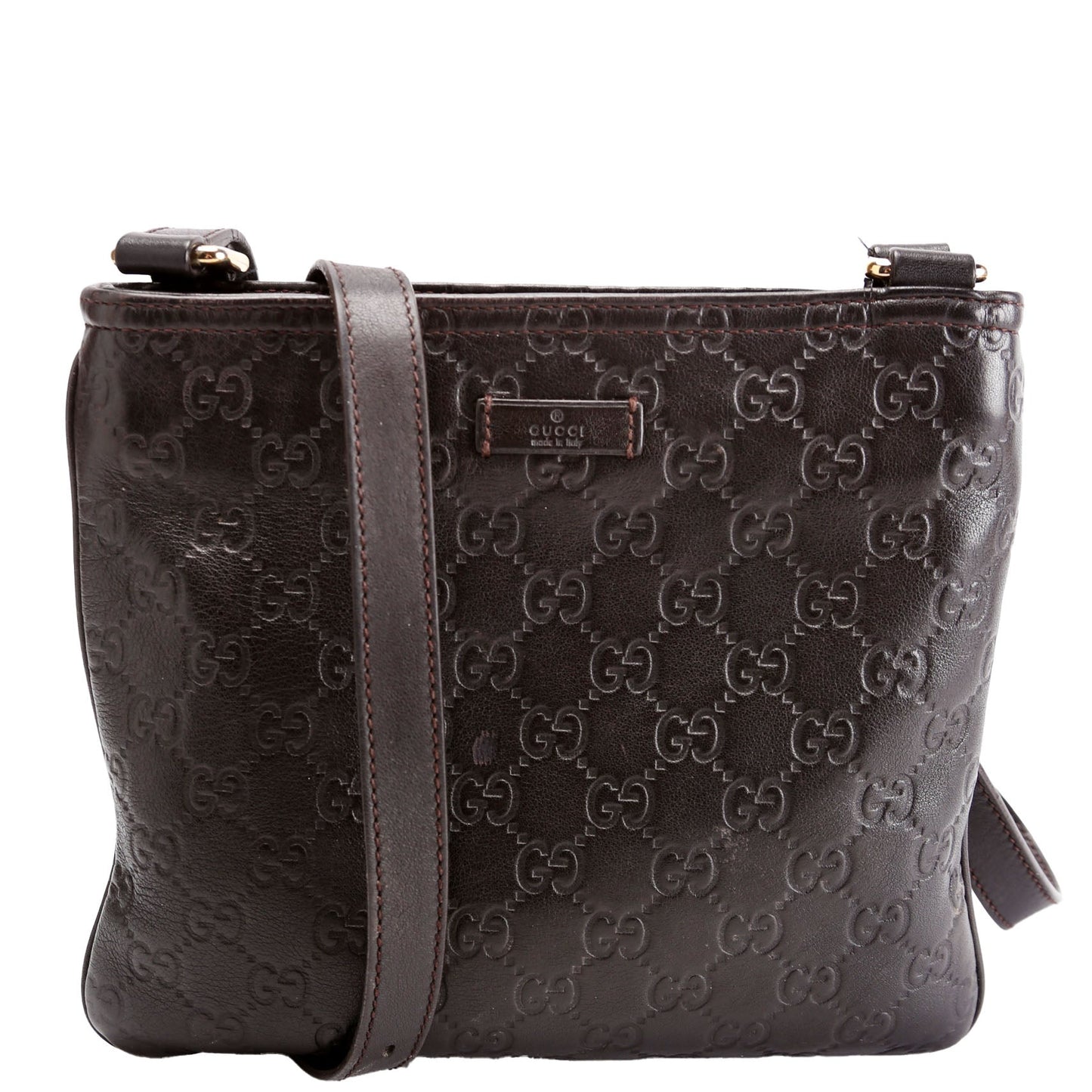 Gucci 201538 GG Leather Flat Messenger Brown Bag