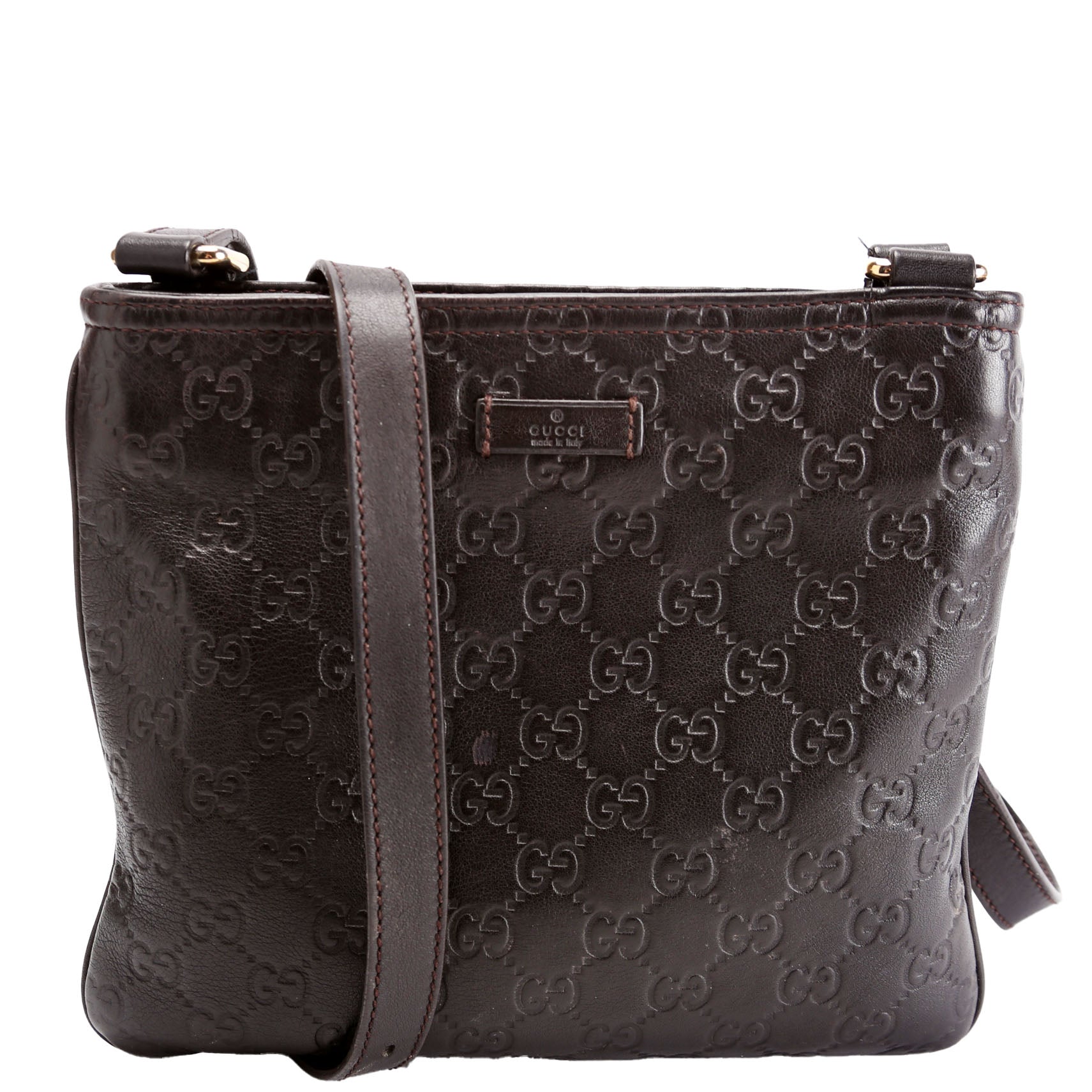 Gucci 201538 GG Leather Flat Messenger Brown Bag