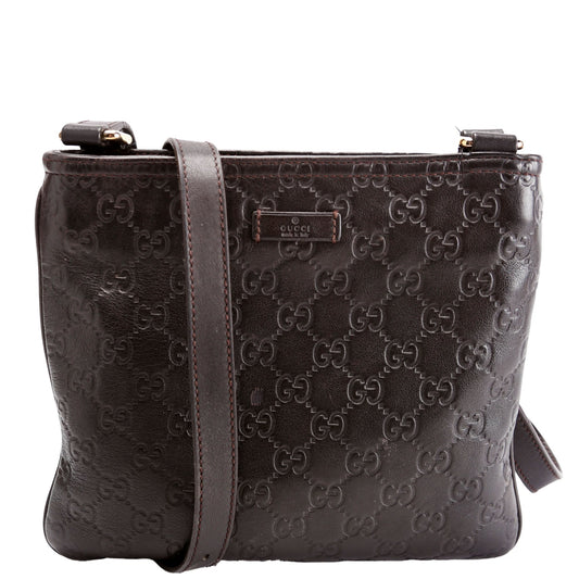 Gucci 201538 GG Leather Flat Messenger Brown Bag