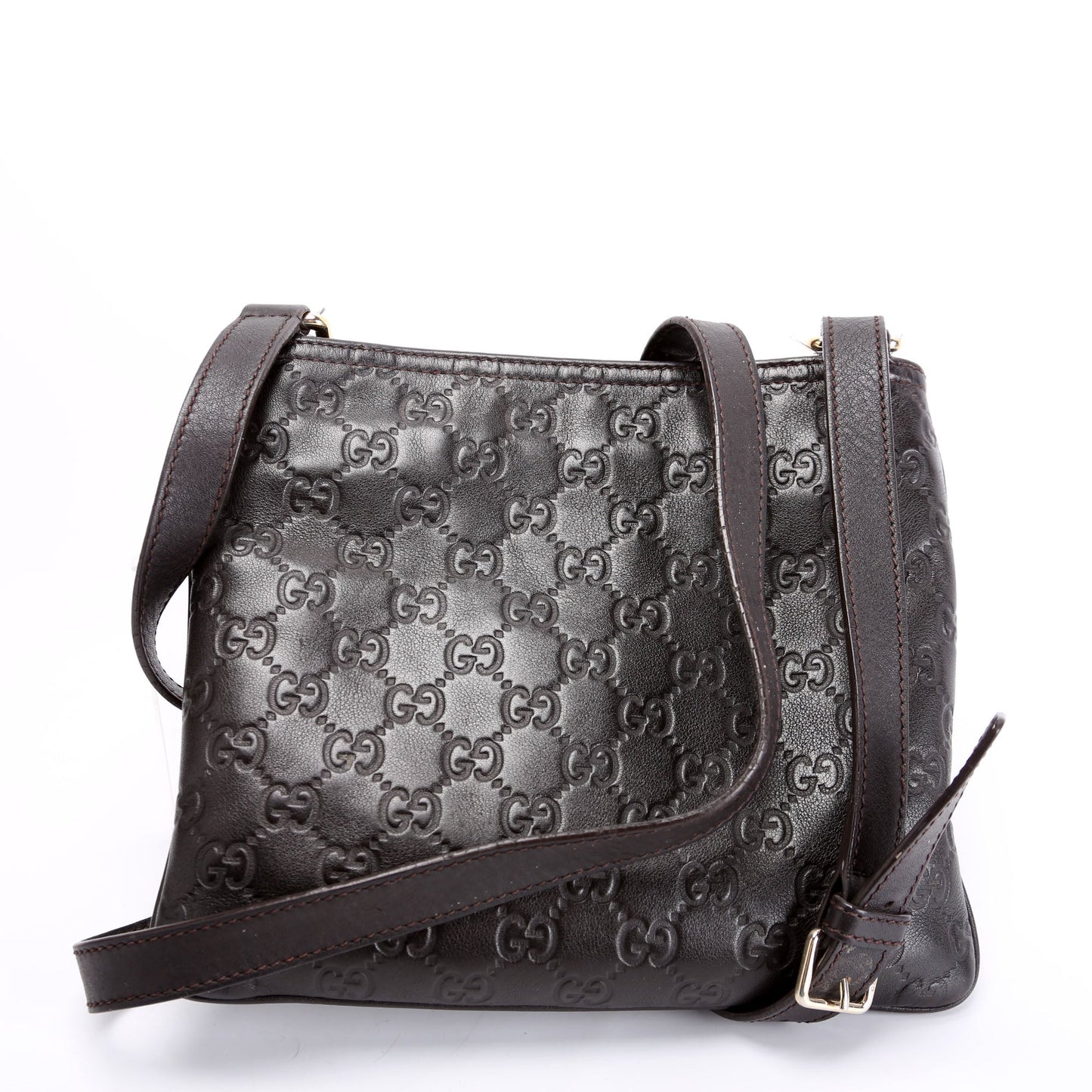 Gucci 201538 GG Leather Flat Messenger Brown Bag