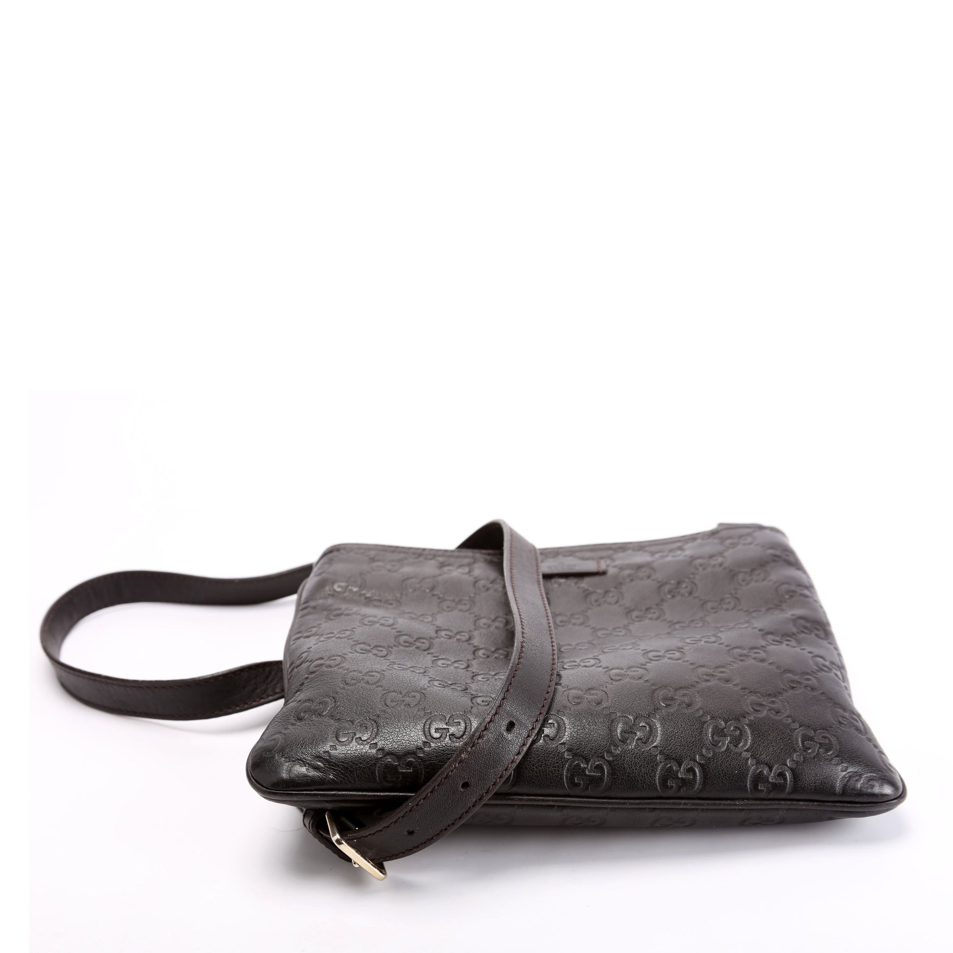 Gucci 201538 GG Leather Flat Messenger Brown Bag
