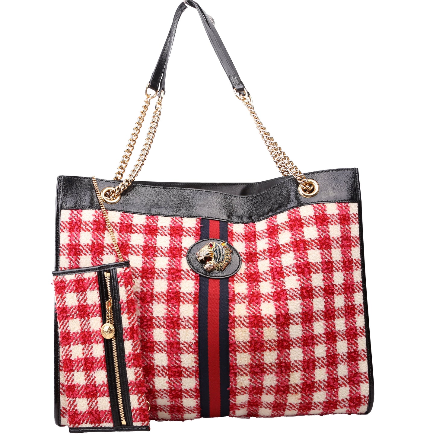 Gucci 537219 Rajah Chain GG Tweed Tote Red/Pink Bag