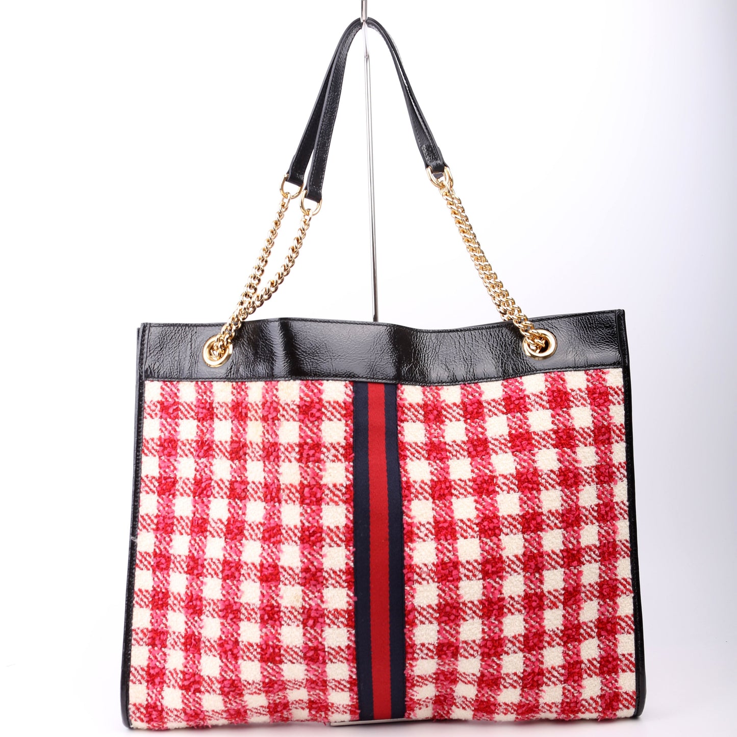 Gucci 537219 Rajah Chain GG Tweed Tote Red/Pink Bag