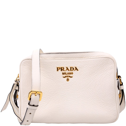 Prada 1BH079 Vitello Phenix Shoulder White Bag