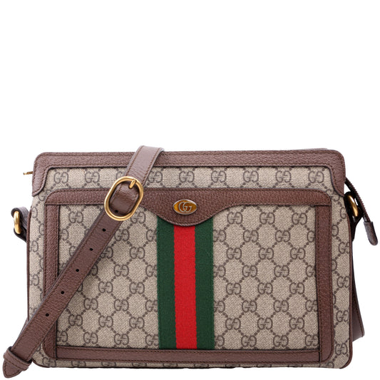 Gucci 523354 GG Supreme Ophidia Medium Shoulder Brown Bag