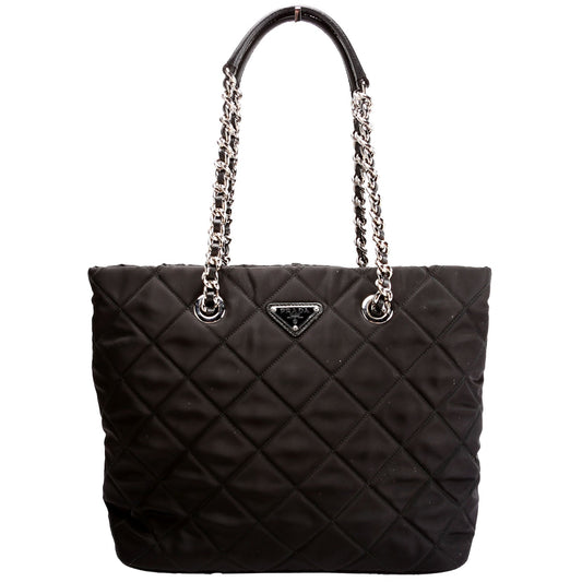 Prada Quilted Nylon Catena Chain Shoulder Black Bag
