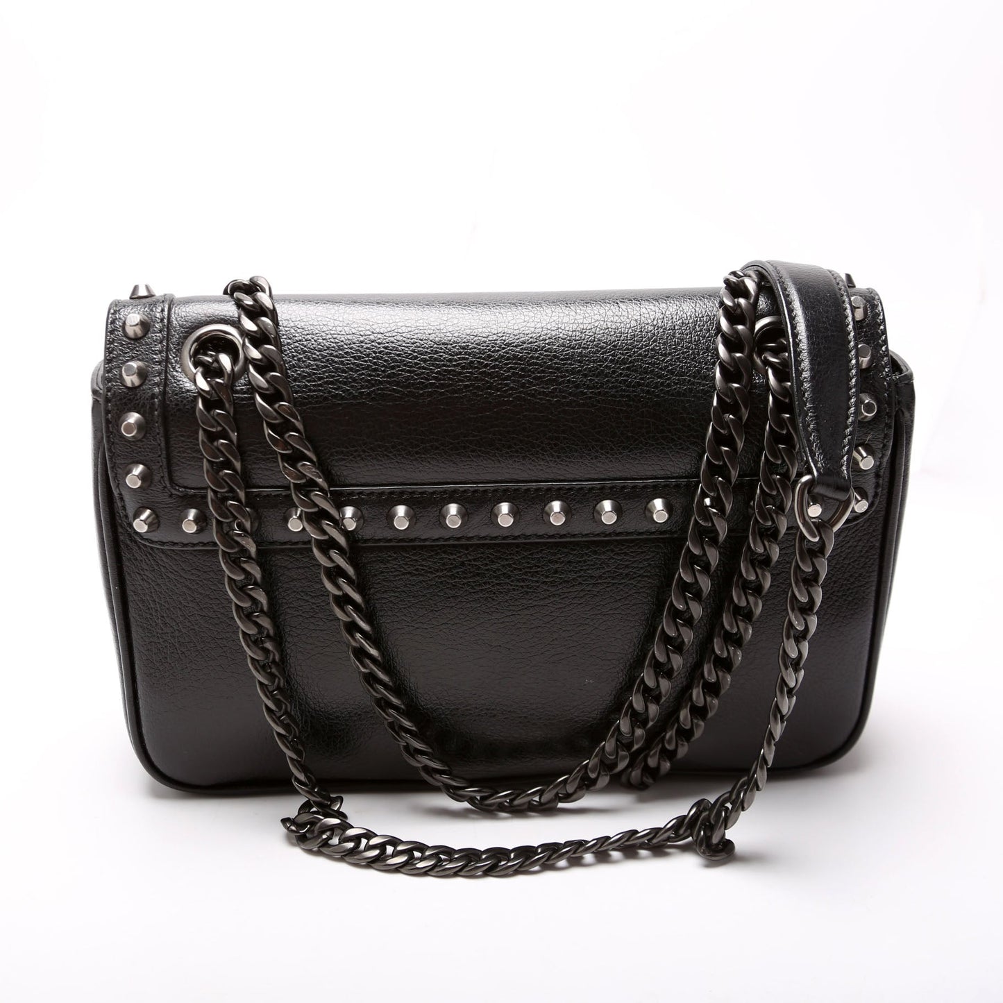 Prada 1BD147 Glace Calfskin Studded Crossbody Black Bag
