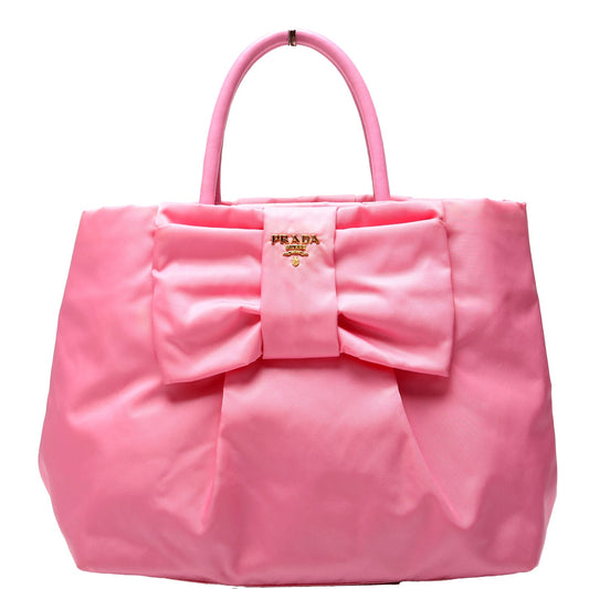 Prada Tessuto Nylon Bow Tote Pink/Gold Bag