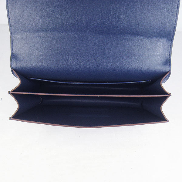 Luxury Hermes calf Leather Message Bag dark blue silver