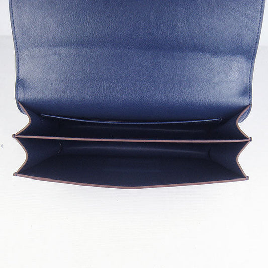 Luxury Hermes calf Leather Message Bag dark blue silver