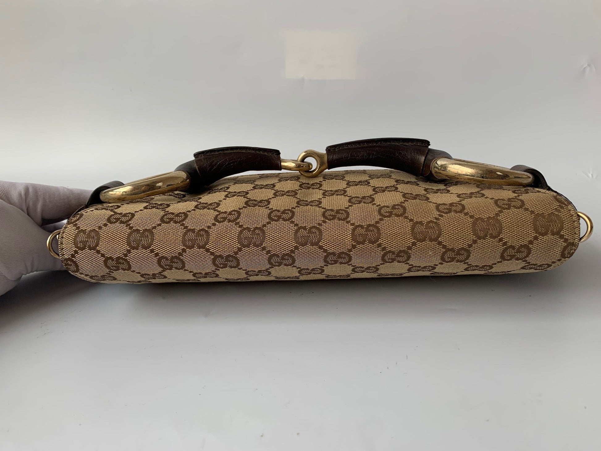 Iconic 2003 Gucci Horsebit 1955 Cloth Black Monogram Shoulder bag