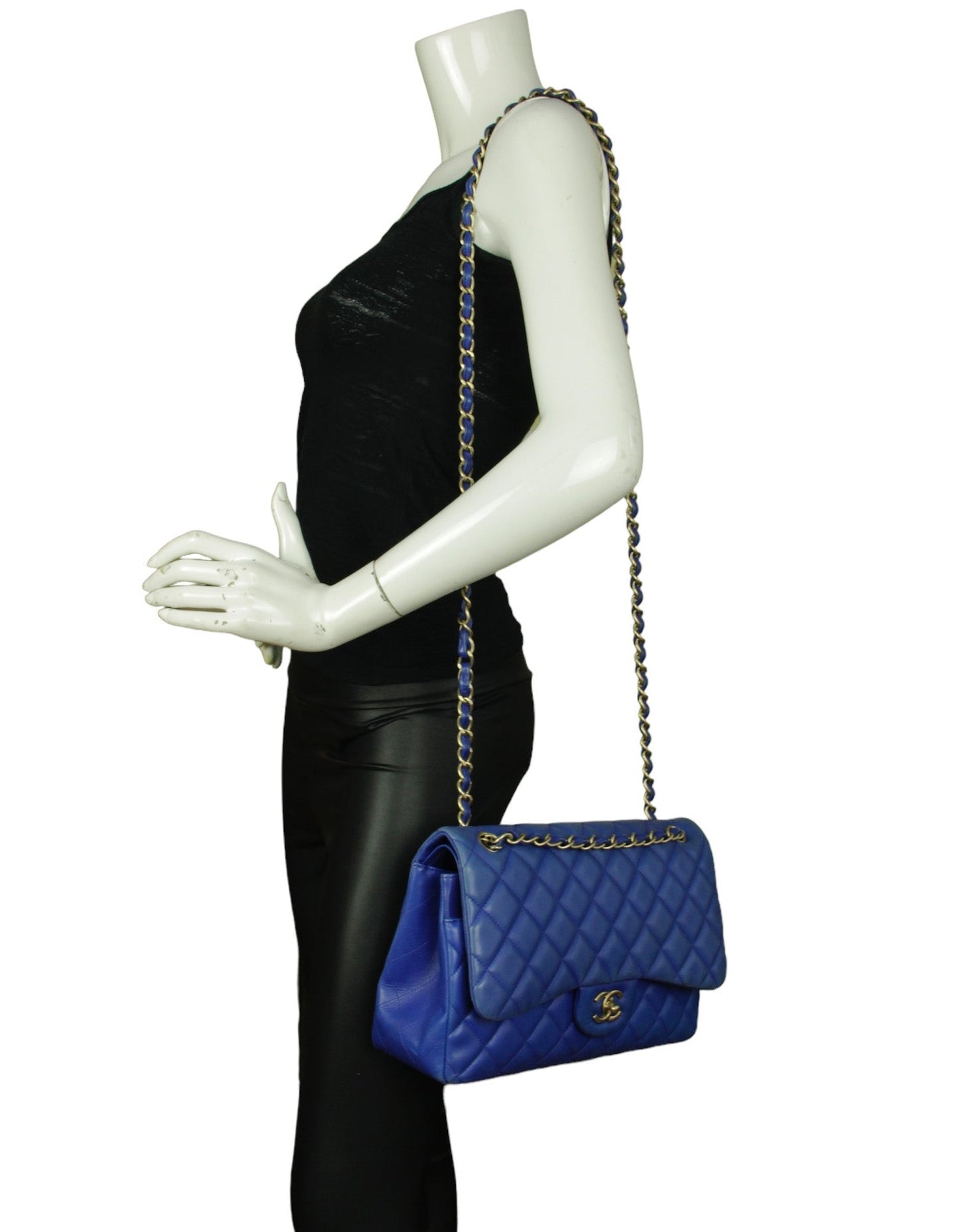 Chanel Blue Lambskin Double Flap Jumbo Bag