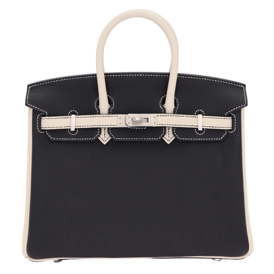 Hermes25cm Birkin HSS Black/ Craie Togo Leather Brushed Palladium Hardware