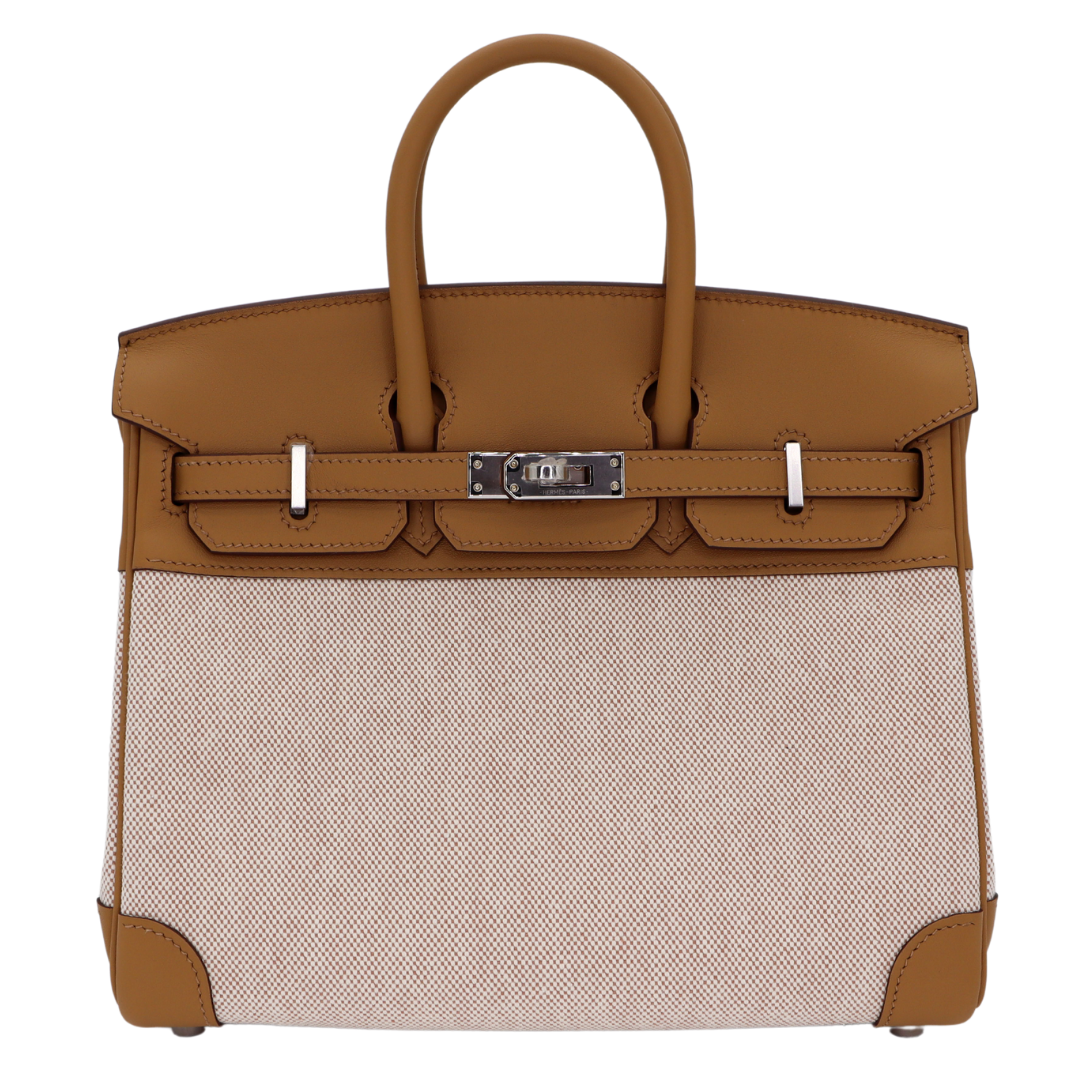 Hermes25cm Birkin Biscuit Toile/ Swift Leather Palladium Hardware