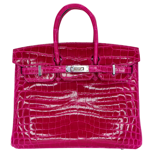 Hermes25cm Birkin Rose Scheherazade Shiny Niloticus Crocodile Palladium Hardware
