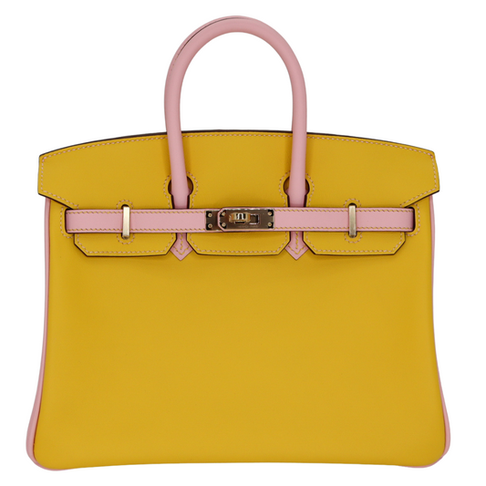 Hermes25cm Birkin HSS Jaune de Naples/ Mauve Swift Leather Permabrass Hardware