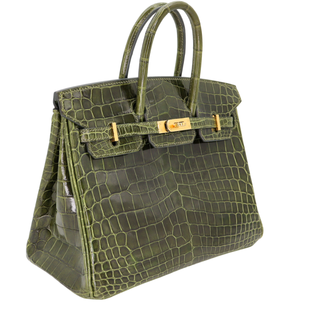 Hermes25cm Birkin Vert Olive Shiny Niloticus Gold Hardware