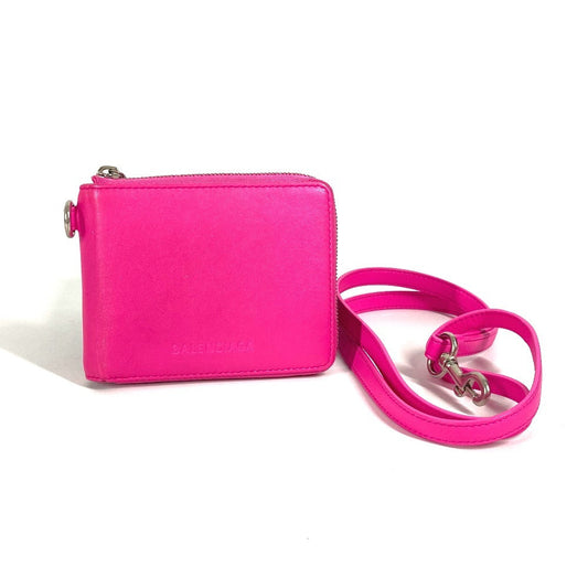 BALENCIAGA Folded wallet 659224 leather pink Compact wallet Logo strap included