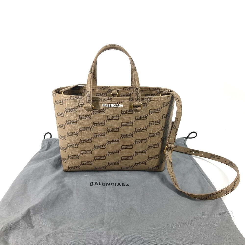 BALENCIAGA Tote Bag 702699 leather beige shoulder bag BB total logo Women