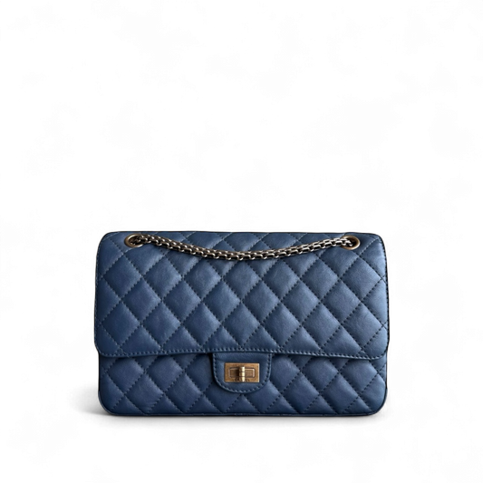 Chanel 2.55 Reissue 226 - Quilted Grained Calfskin Blue Gold Hardware Series 23