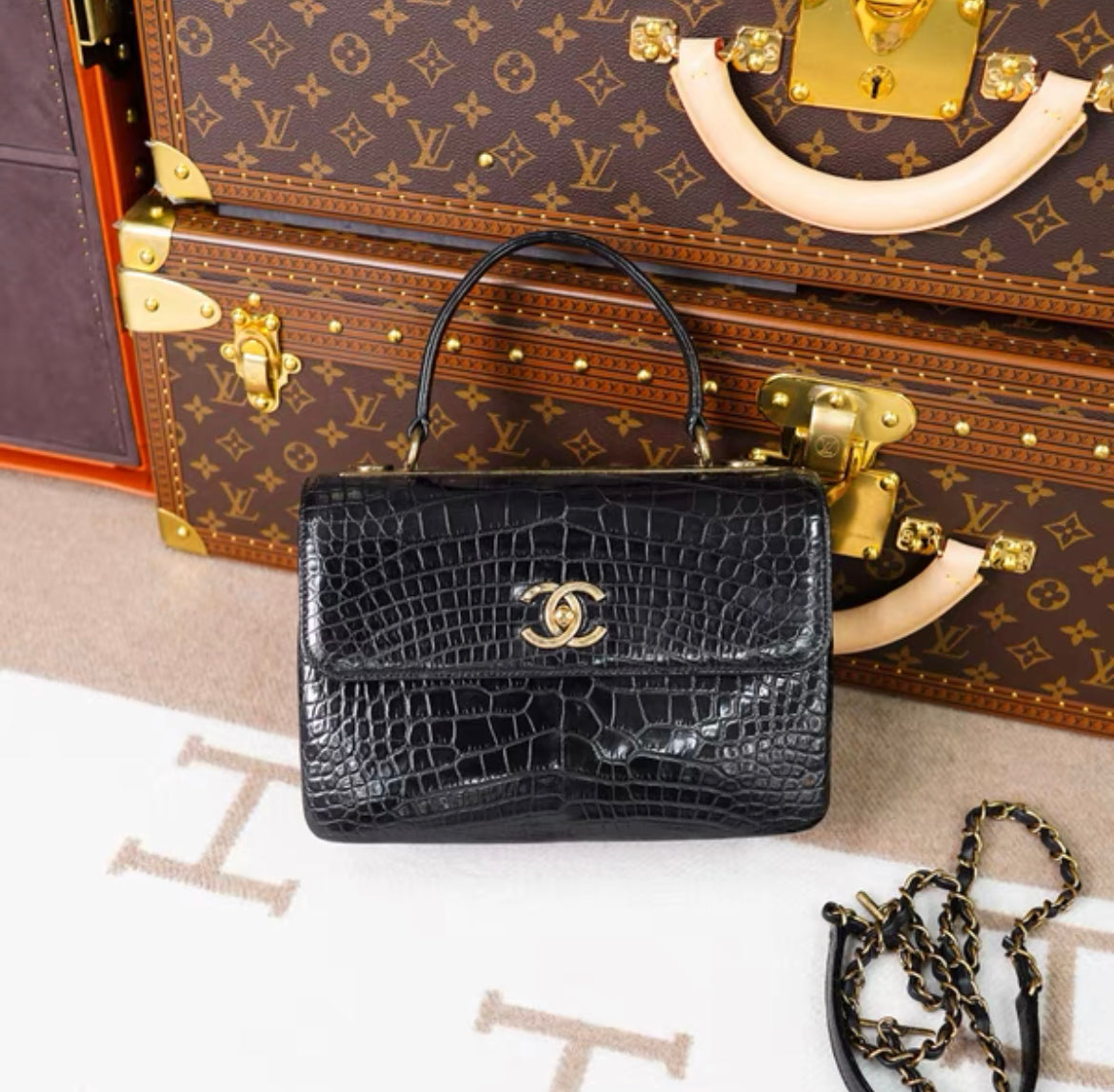 Chanel Black Exotic Croccodile Leather Flap Bag