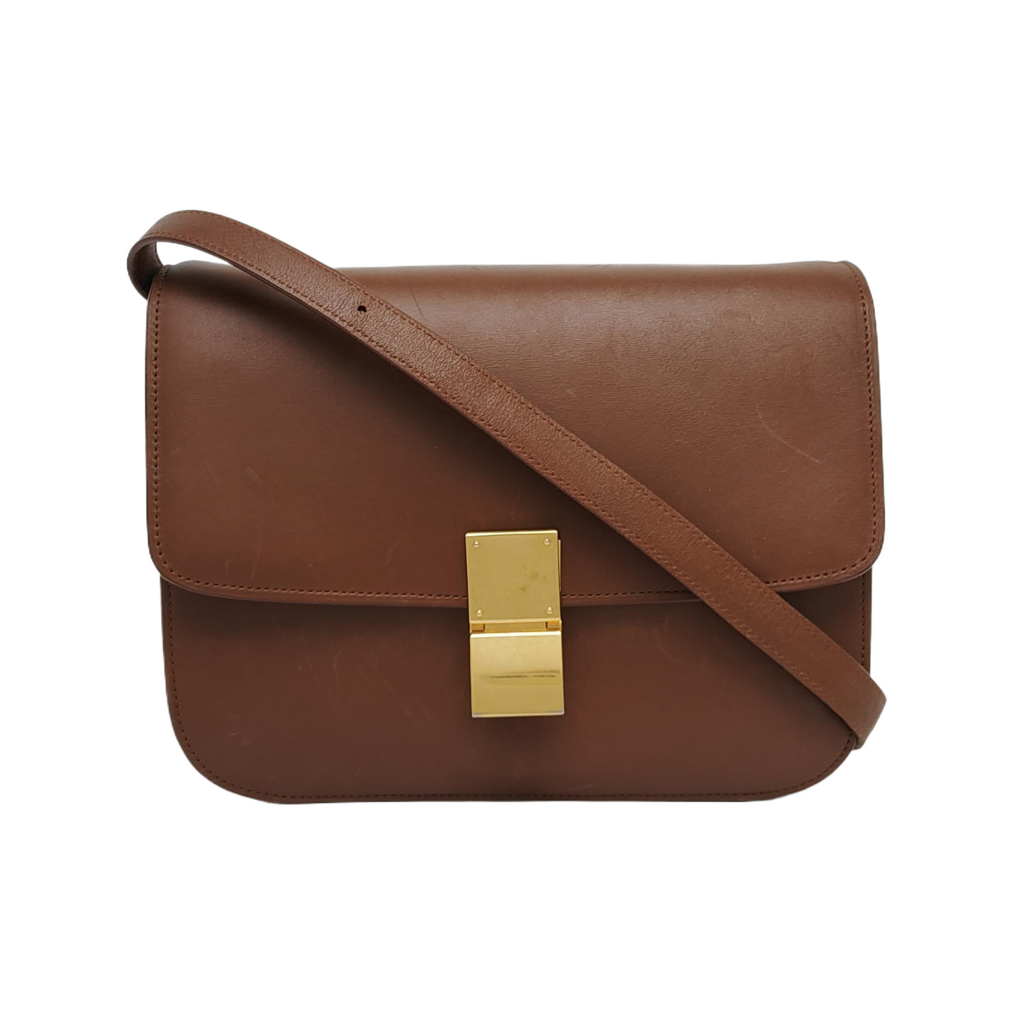 CELINE Classic Box Flap Caramel Brown Leather crossbody bag