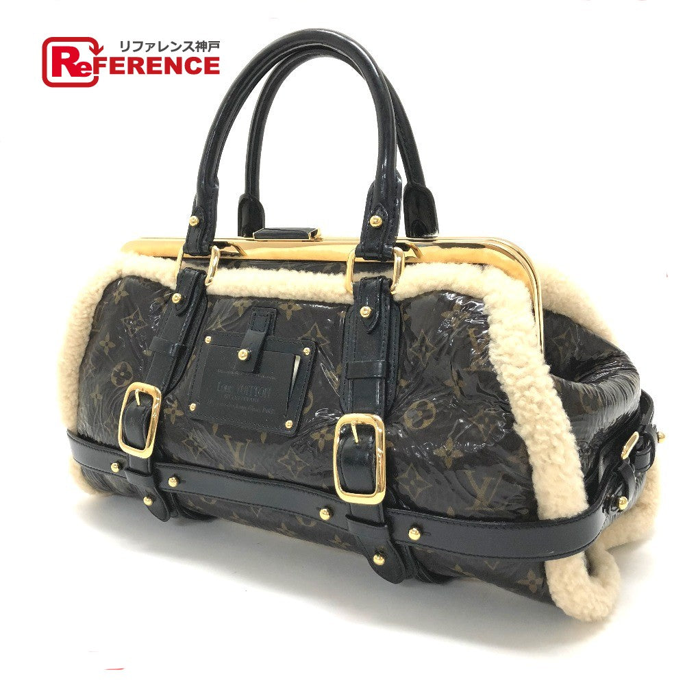LOUIS VUITTON Handbag Patent Leather, Sheepskin Brown Monogram Shearing storm