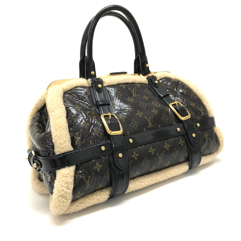 LOUIS VUITTON Handbag Patent Leather, Sheepskin Brown Monogram Shearing storm