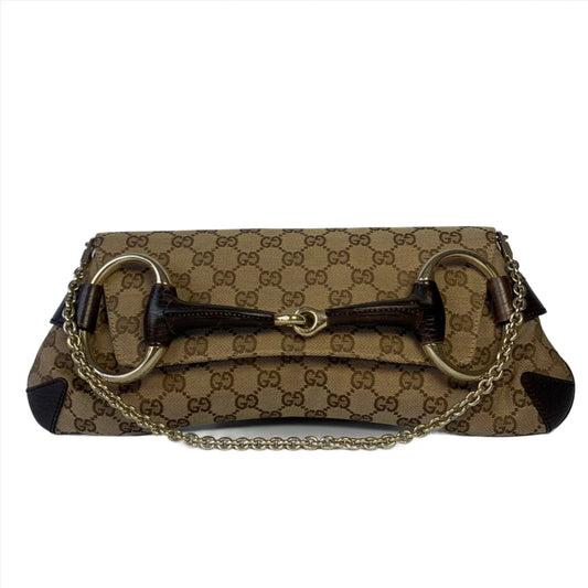 Iconic 2003 Gucci Horsebit 1955 Cloth Black Monogram Shoulder bag