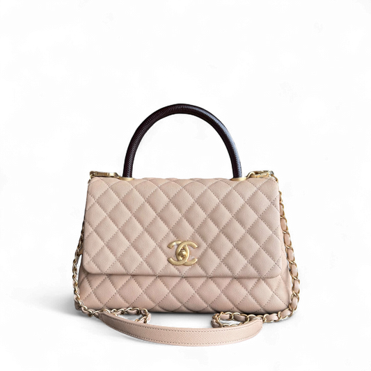 Chanel Coco Handle Medium - Caviar Quilted Grained Calfskin Beige Gold Hardware Series