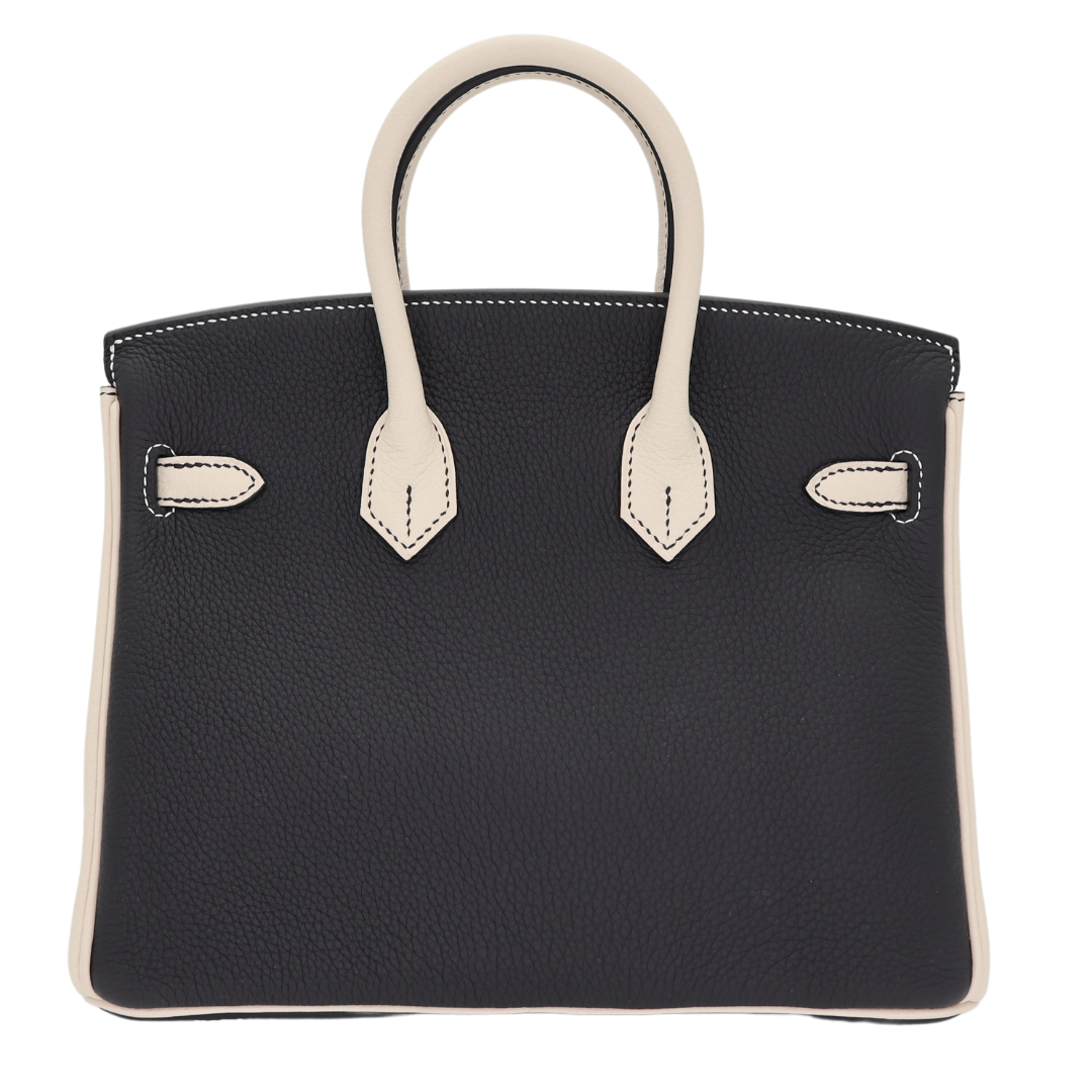 Hermes25cm Birkin HSS Black/ Craie Togo Leather Brushed Palladium Hardware