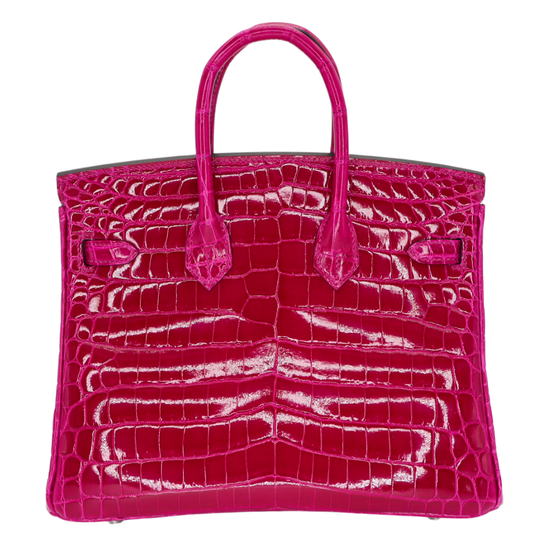 Hermes25cm Birkin Rose Scheherazade Shiny Niloticus Crocodile Palladium Hardware