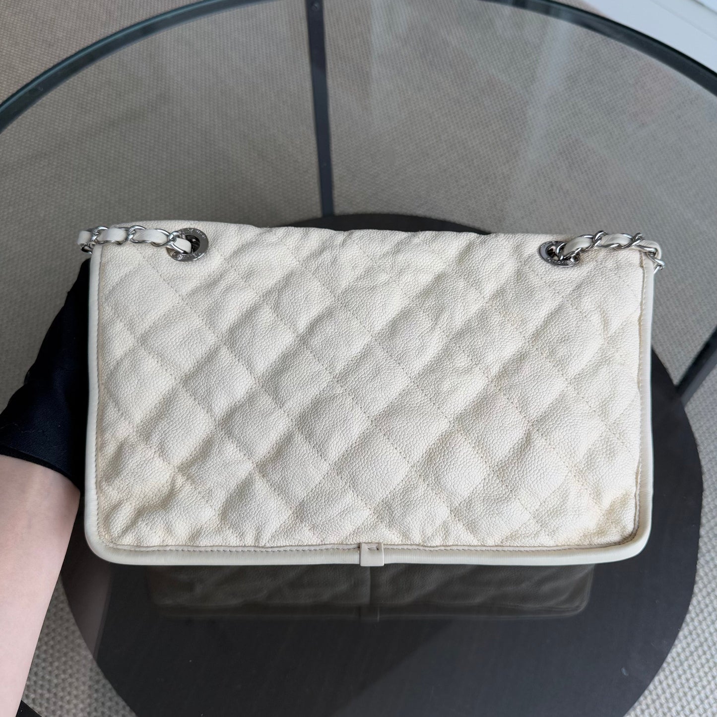Chanel French Riviera - Caviar 27CM Quilted Cream Silver Hardware Series 15