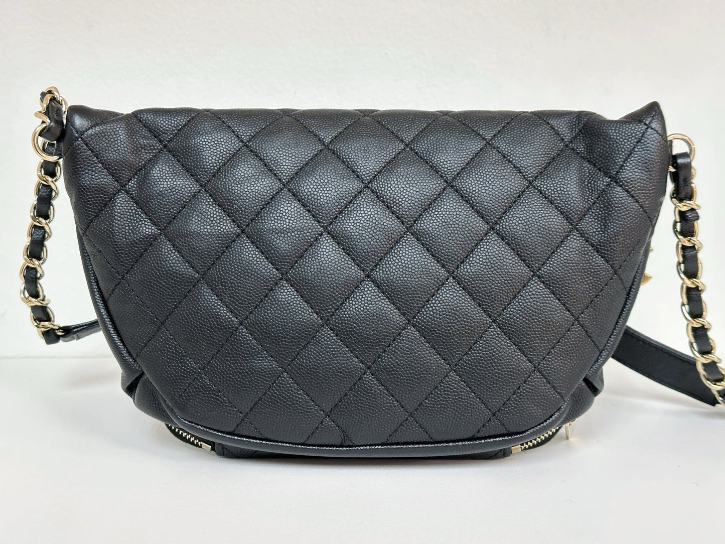 Chanel Black Quilted Caviar Leather Business Affinity Waist Belt Bag 2822 holo card
