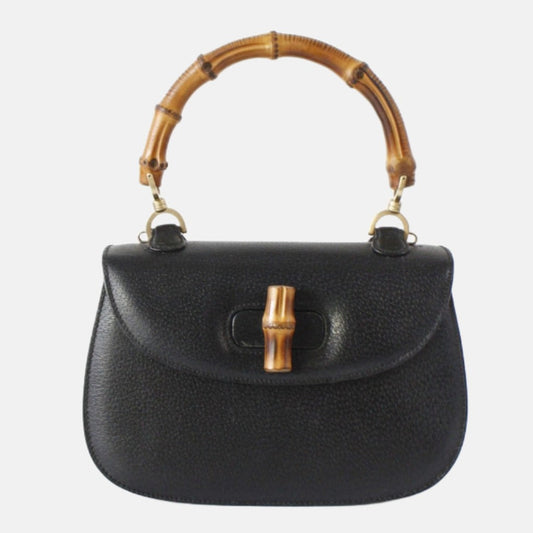 Gucci Bamboo Top Handle Bag Leather Medium Black