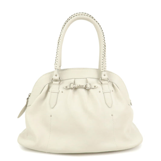 Christian Dior Leather Shoulder Bag Hand Bag White 10-RU-0037