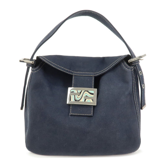 FENDI Logo Canvas Shoulder Bag Hand Bag Navy 26426
