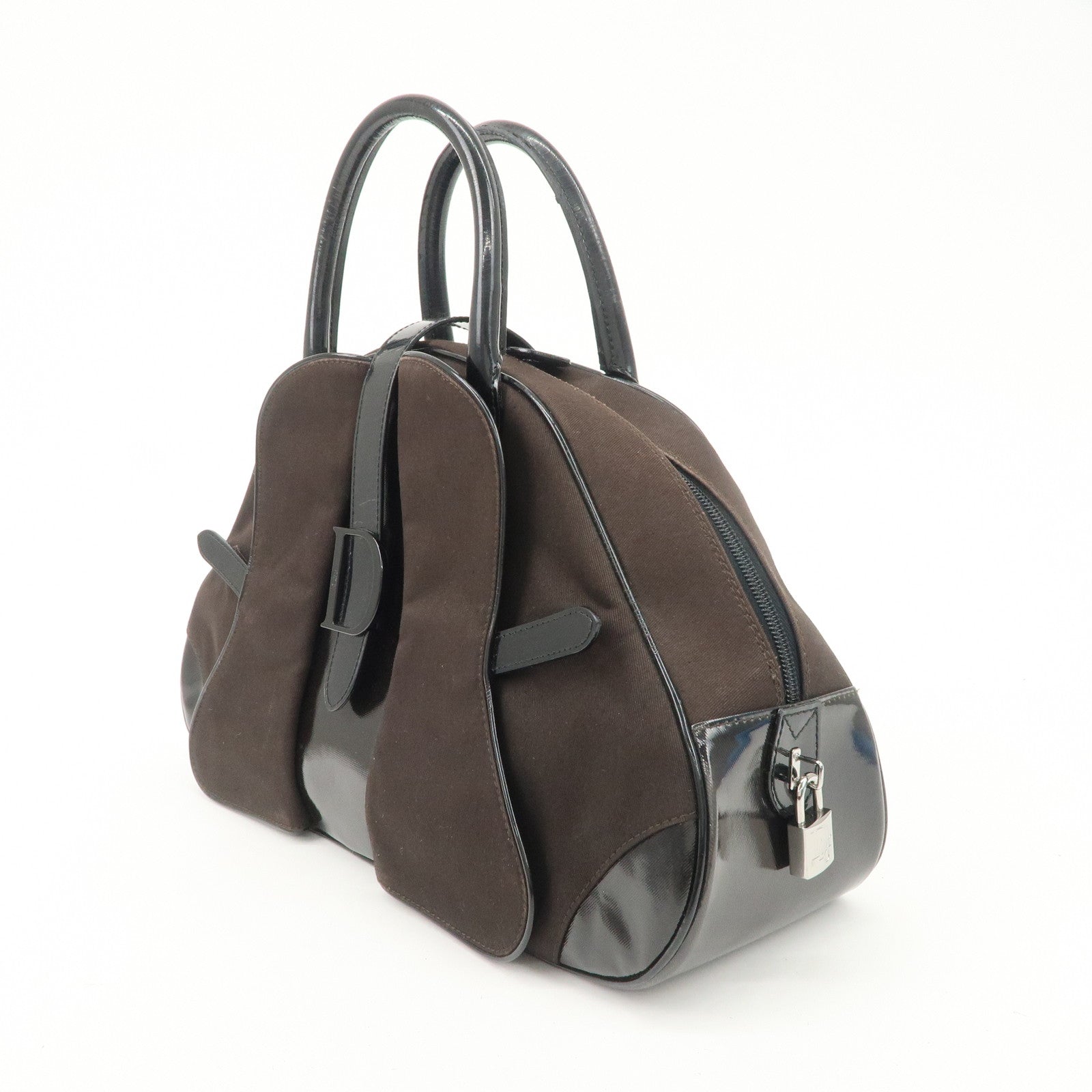 Christian Dior Double Saddle Canvas Patent Leather Hand Bag