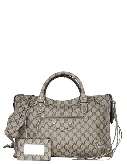 Balenciaga X Gucci GG Supreme Beige Ebony Monogram Neo Classic City Bag