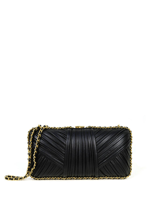 Chanel Black Pleated Chain Around Clutch Bag w/ Crossbody Strap