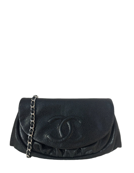Chanel Black Caviar Leather Half Moon Wallet On Chain WOC Crossbody Bag