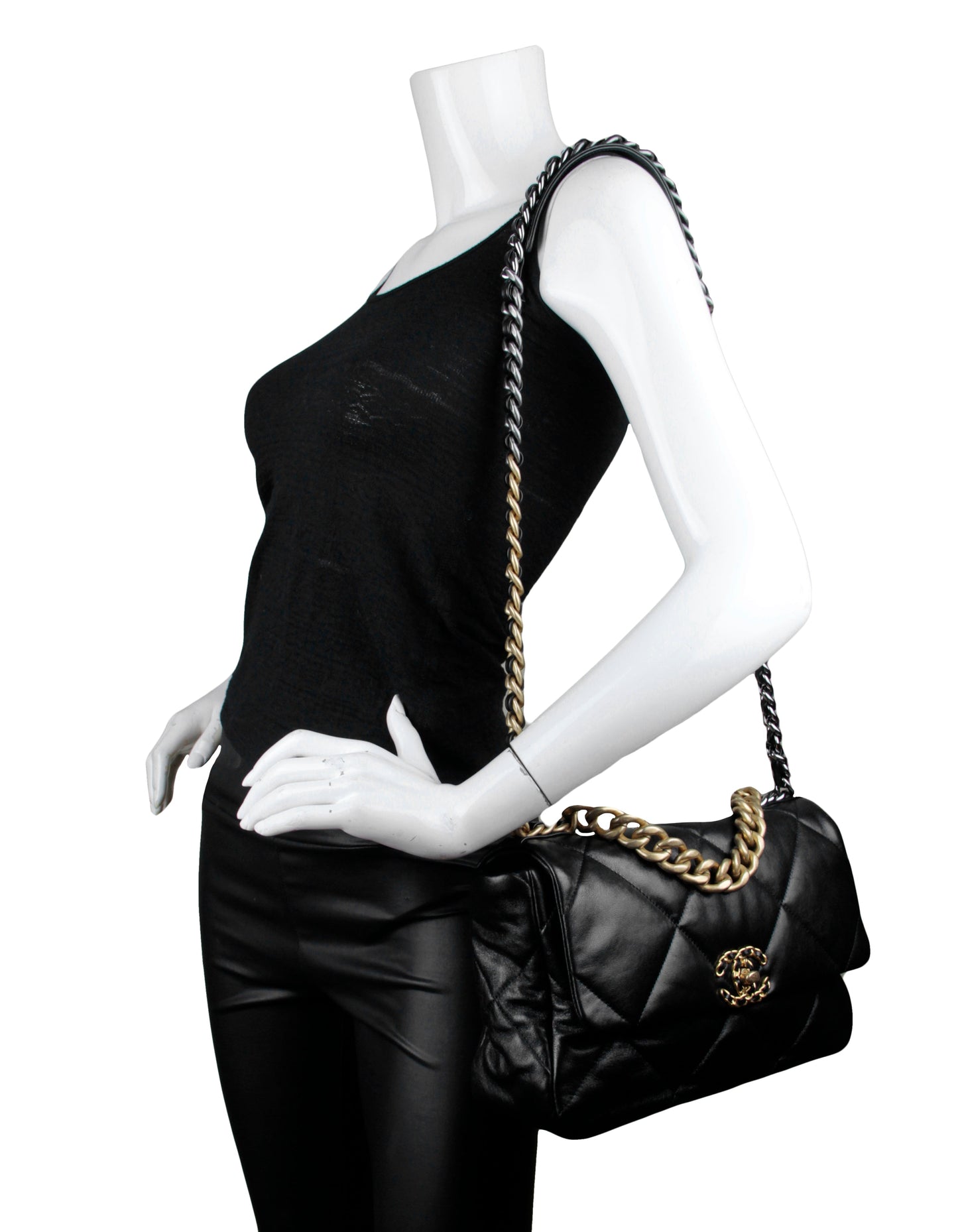Chanel Black Lambskin Leather Quilted Large 19 Bag