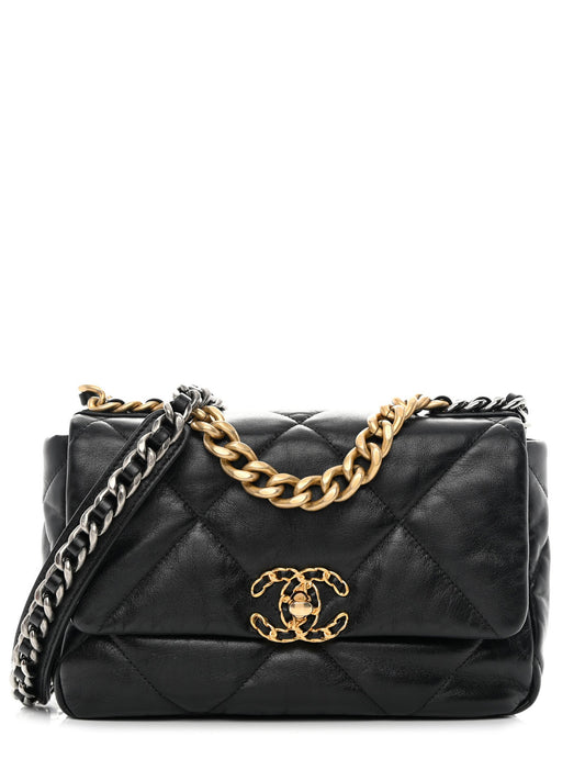 Chanel 2023 Black Lambskin Quilted Medium 19 Bag