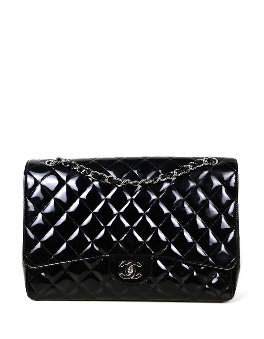 Chanel Black Patent Leather Quilted Single Flap Maxi Classic Bag