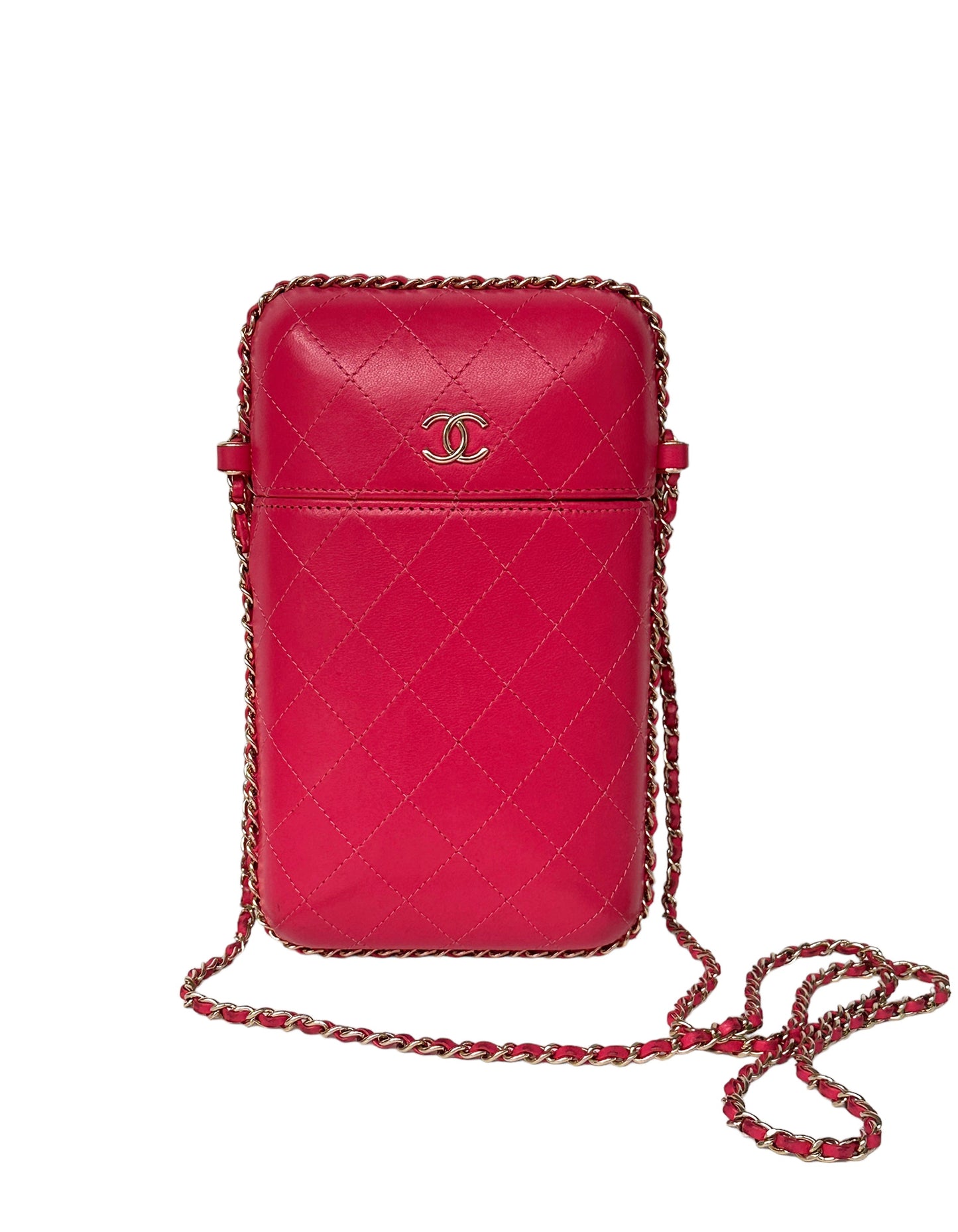 Chanel Pink Lambskin Chain Around Phone Holder Crossbody