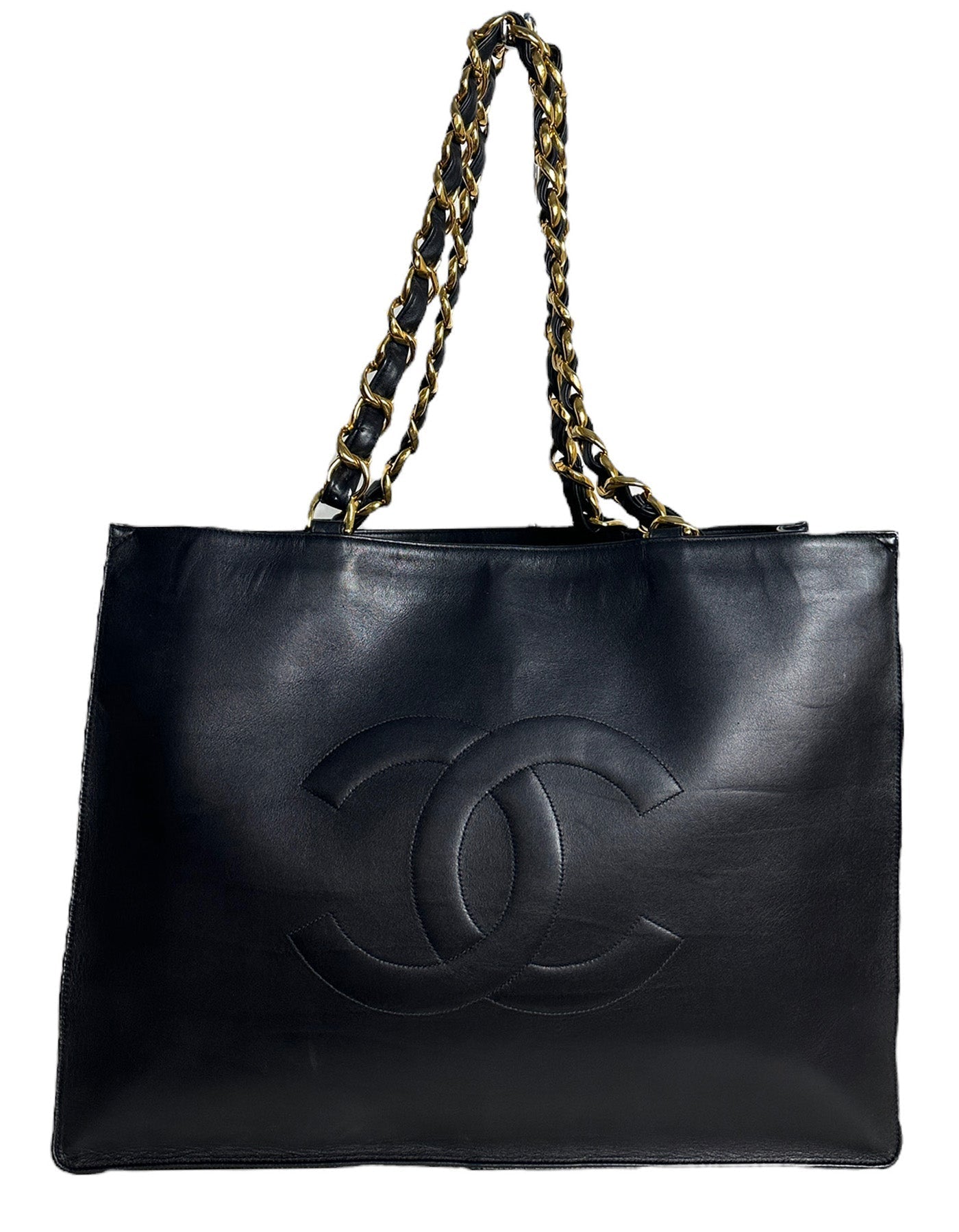 Chanel Black Leather CC Logo Tote