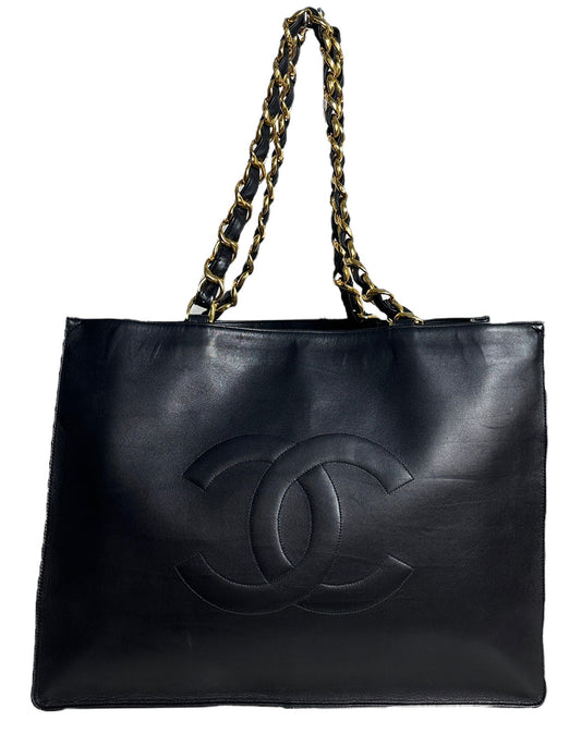 Chanel Black Leather CC Logo Tote