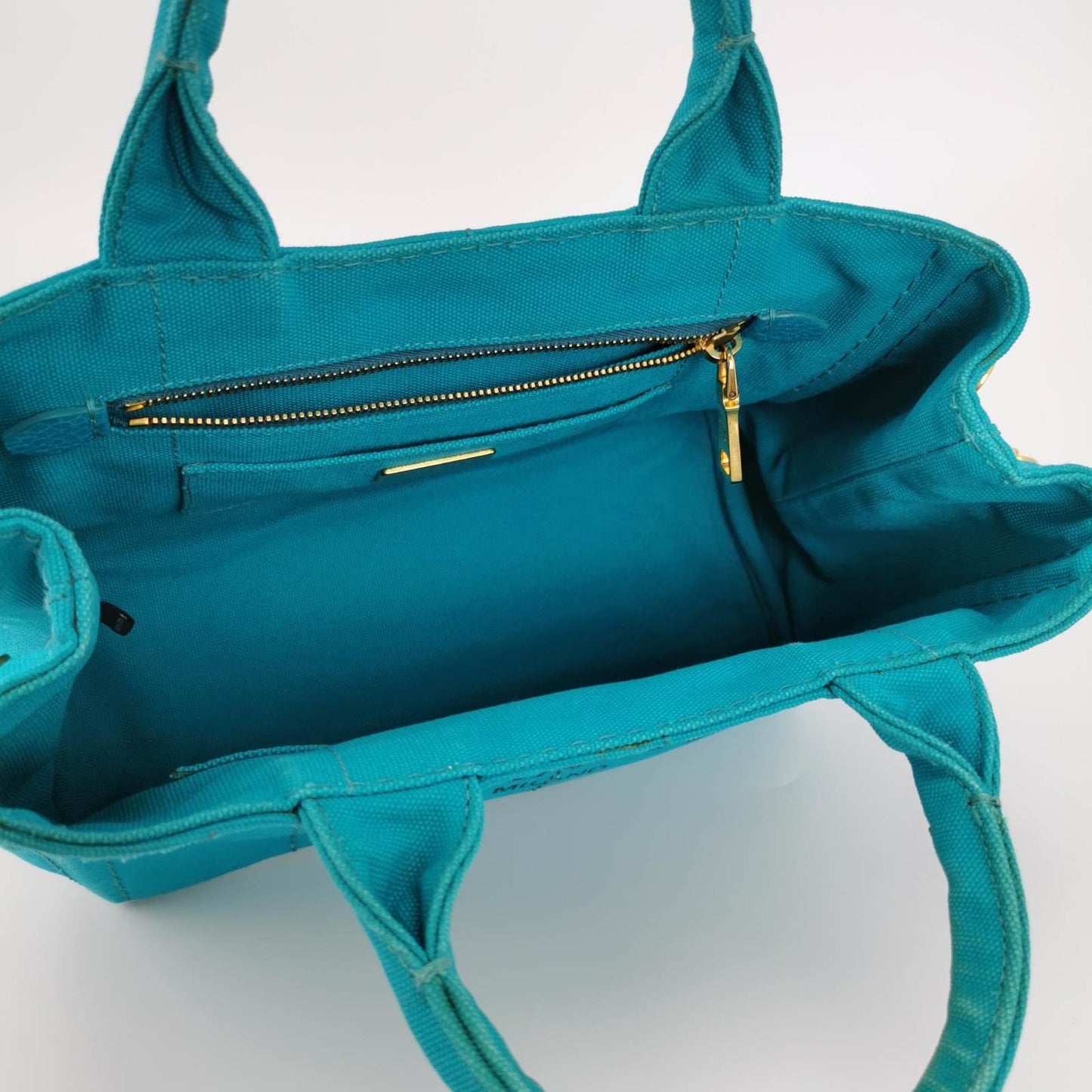 Prada Canape Canvas Tote Small Blue Top Handle Bag